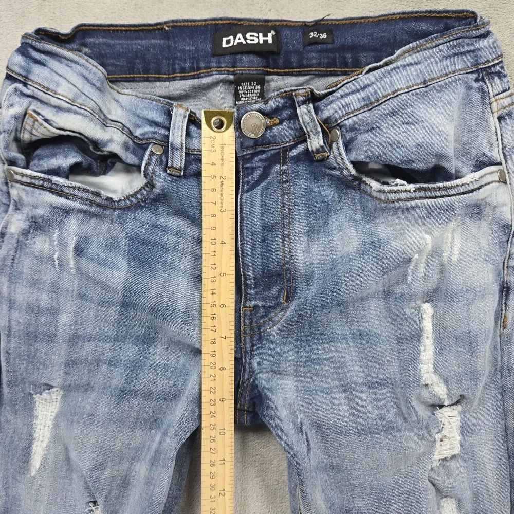 DASH‎ Distressed Jeans Men's Size 32/36 Stretch Boot Cut Blue Denim